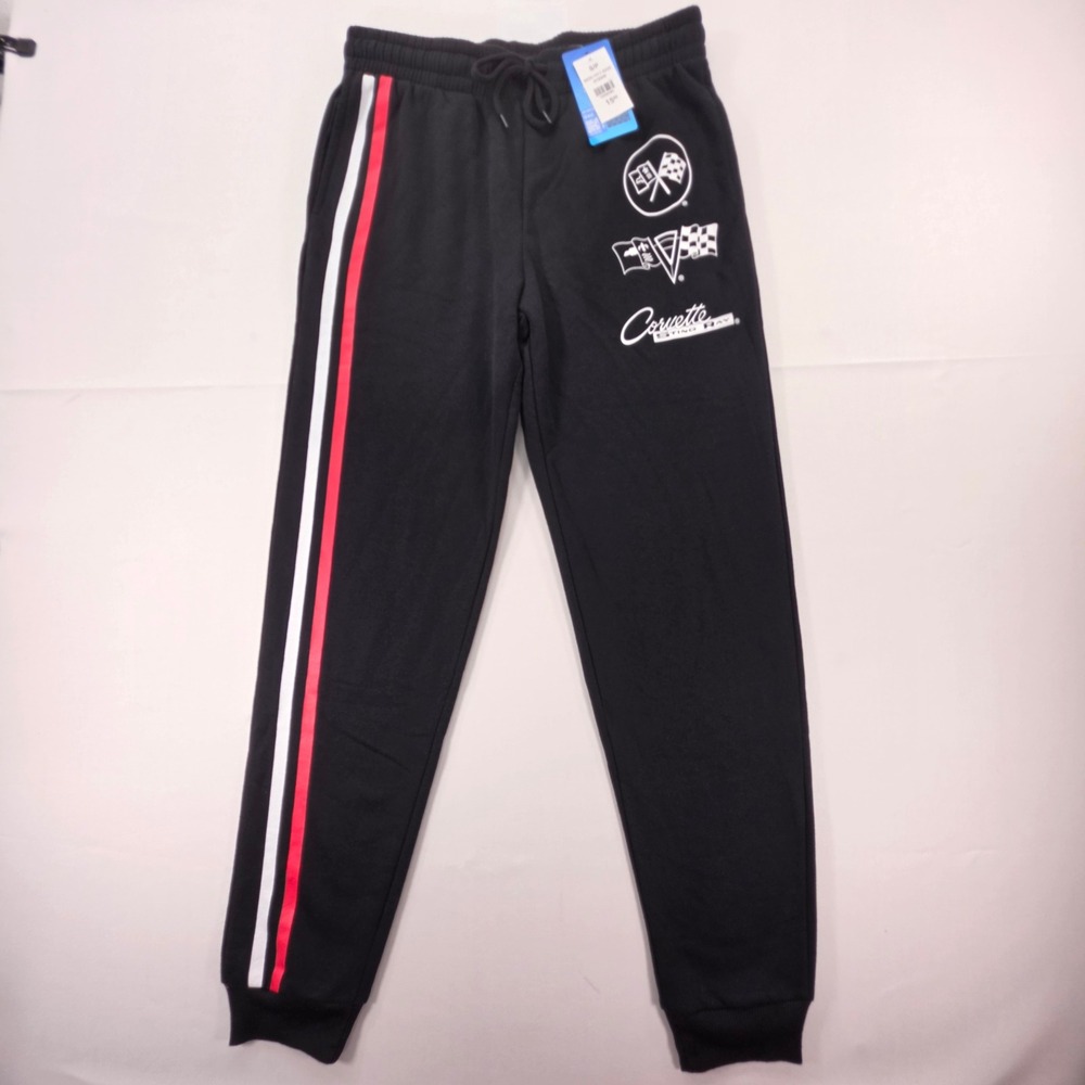 GM Corvette Sting Ray Joggers Mens Small Black Racing Sweatpants NWT